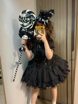 Gothic Lolita Harajuku Subculture Striped Puff Sleeve Bow Lace Mini Dress Women Y2k Double Breasted Casual Party Outfit New 2026