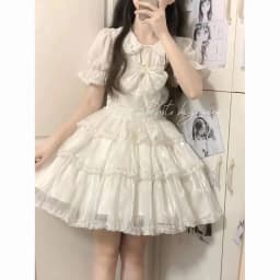 Gothic Lolita Harajuku Subculture Striped Puff Sleeve Bow Lace Mini Dress Women Y2k Double Breasted Casual Party Outfit New 2026