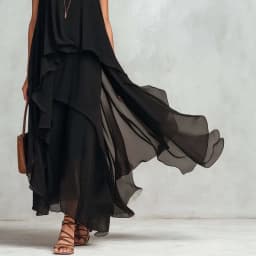 2026 New Black Sleeveless Irregular Chiffon Long Dress With Elegant Temperament For Women Dress