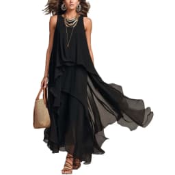 2026 New Black Sleeveless Irregular Chiffon Long Dress With Elegant Temperament For Women Dress