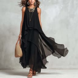 2026 New Black Sleeveless Irregular Chiffon Long Dress With Elegant Temperament For Women Dress