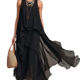 2026 New Black Sleeveless Irregular Chiffon Long Dress With Elegant Temperament For Women Dress
