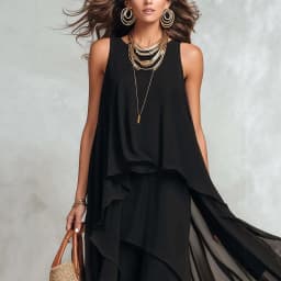 2026 New Black Sleeveless Irregular Chiffon Long Dress With Elegant Temperament For Women Dress