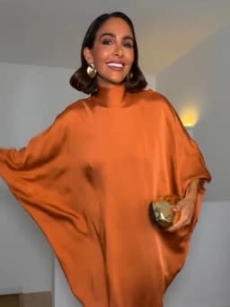 Loose Satin Orange Women's Maxi Dress Backless Lace Up Batwing Sleeve Slit Dresses 2026 Elegant Lady Party Holiday Robes