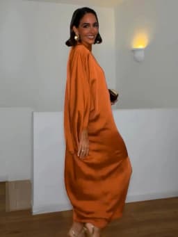 Loose Satin Orange Women's Maxi Dress Backless Lace Up Batwing Sleeve Slit Dresses 2026 Elegant Lady Party Holiday Robes