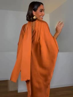 Loose Satin Orange Women's Maxi Dress Backless Lace Up Batwing Sleeve Slit Dresses 2026 Elegant Lady Party Holiday Robes