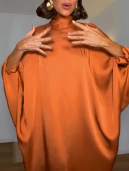 Loose Satin Orange Women's Maxi Dress Backless Lace Up Batwing Sleeve Slit Dresses 2026 Elegant Lady Party Holiday Robes