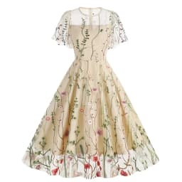 Evening Party Elegant Retro Dress Luxury 2025 Women Summer O-Neck Floral Mesh Embroidered 60s 70s Vintage Midi Dresses Vestidos