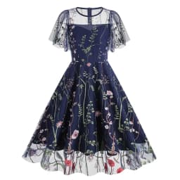 Evening Party Elegant Retro Dress Luxury 2025 Women Summer O-Neck Floral Mesh Embroidered 60s 70s Vintage Midi Dresses Vestidos