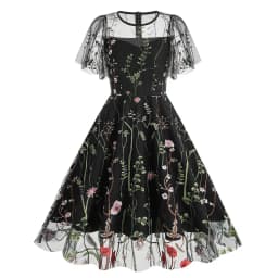 Evening Party Elegant Retro Dress Luxury 2025 Women Summer O-Neck Floral Mesh Embroidered 60s 70s Vintage Midi Dresses Vestidos