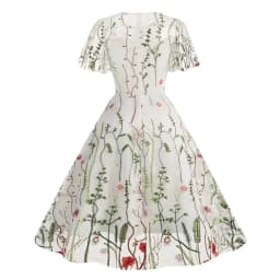 Evening Party Elegant Retro Dress Luxury 2025 Women Summer O-Neck Floral Mesh Embroidered 60s 70s Vintage Midi Dresses Vestidos