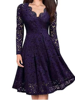 Women Lace A-Line Dress Spring Autumn V Neck Long Sleeve Lace Crochet Patchwork WineRed Slim Party Dresses JYFS-JY8858