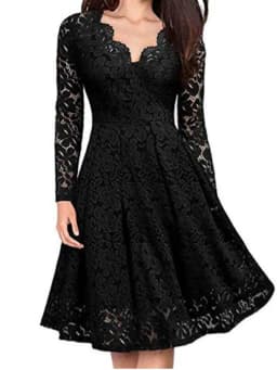 Women Lace A-Line Dress Spring Autumn V Neck Long Sleeve Lace Crochet Patchwork WineRed Slim Party Dresses JYFS-JY8858