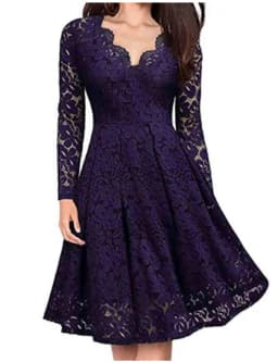 Women Lace A-Line Dress Spring Autumn V Neck Long Sleeve Lace Crochet Patchwork WineRed Slim Party Dresses JYFS-JY8858