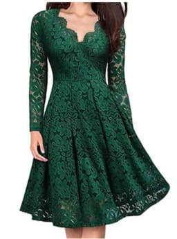 Women Lace A-Line Dress Spring Autumn V Neck Long Sleeve Lace Crochet Patchwork WineRed Slim Party Dresses JYFS-JY8858