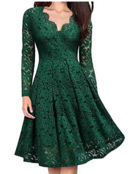 Women Lace A-Line Dress Spring Autumn V Neck Long Sleeve Lace Crochet Patchwork WineRed Slim Party Dresses JYFS-JY8858