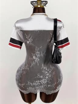 Weird Puss Sexy See Through Mini Dress Women Jacquard Lace Digital Print Patchwork Stretch Coquette Party Club Trend Bodycon