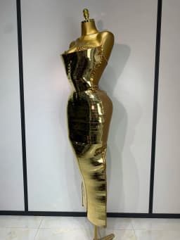 Women Luxury Gold Sequin Strapless Crystal Bodycon Y2K Evening Party Dress One Piece Celebrity Gala Gown Birthday Club Dress
