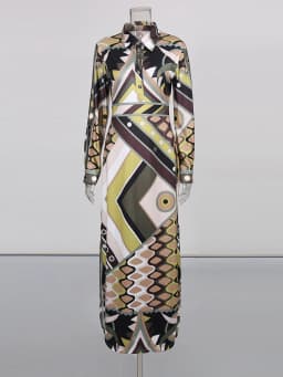 TWOTWINSTYLE Hit Color Printing Spliced Buttons Casual Dresses for Women Lapel Long Sleeves Fashion Dress Female Clothing New