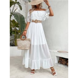 White Dress Women Long Dresses Off Shoulder A Line Vestidos Lace Ruffles Slim Elegant Splice Y2k High Waist Party Summer 2025