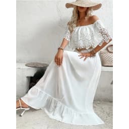 White Dress Women Long Dresses Off Shoulder A Line Vestidos Lace Ruffles Slim Elegant Splice Y2k High Waist Party Summer 2025