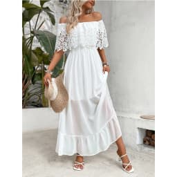 White Dress Women Long Dresses Off Shoulder A Line Vestidos Lace Ruffles Slim Elegant Splice Y2k High Waist Party Summer 2025