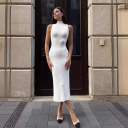 2025 Spring Sleeveless Knitwear Turtleneck Long Dress Female Slim Elegant Fashion Autumn Ribbed Knit Dress For Women Maxi Dress