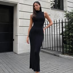 2025 Spring Sleeveless Knitwear Turtleneck Long Dress Female Slim Elegant Fashion Autumn Ribbed Knit Dress For Women Maxi Dress