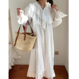 Flare Long Sleeve Ruffles Dress For Women Robe Cotton White Floral Embroidery Lace Dresses Oversize Casual Autumn Boho Vestidos