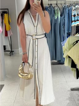 HH Woman Elegant Sleeveless Single-breasted Midi Dress Summer Female Lapel White Polka Dot Shirt Style Chart Dress Mujer