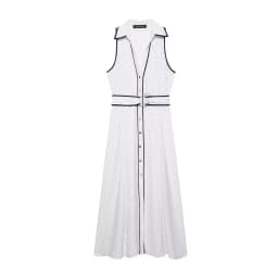 HH Woman Elegant Sleeveless Single-breasted Midi Dress Summer Female Lapel White Polka Dot Shirt Style Chart Dress Mujer