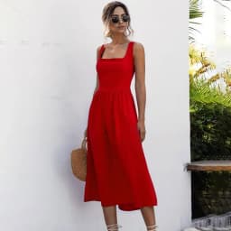 Customizable Women Long Dress Summer Sexy Backless Casual White Ruched Slip Midi Sundresses Pleated Spaghetti Strap Clothes