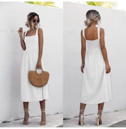Customizable Women Long Dress Summer Sexy Backless Casual White Ruched Slip Midi Sundresses Pleated Spaghetti Strap Clothes