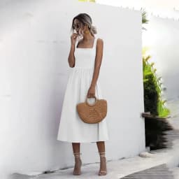 Customizable Women Long Dress Summer Sexy Backless Casual White Ruched Slip Midi Sundresses Pleated Spaghetti Strap Clothes