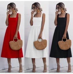 Customizable Women Long Dress Summer Sexy Backless Casual White Ruched Slip Midi Sundresses Pleated Spaghetti Strap Clothes