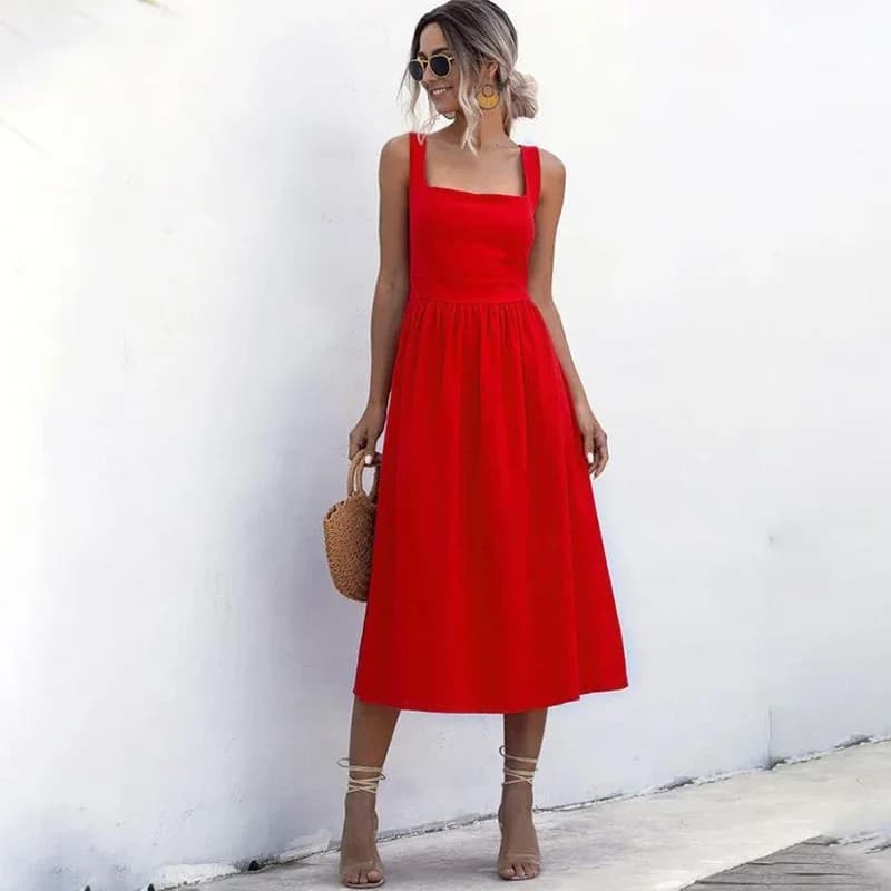 Customizable Women Long Dress Summer Sexy Backless Casual White Ruched Slip Midi Sundresses Pleated Spaghetti Strap Clothes