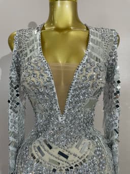 Luxury Birthday Sparkly Diamonds Sequin Tassels Long Sleeves Sheer Mini Dress Evening Party Sexy Mesh Nightclub Photo Shoot Wear