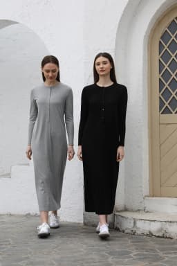 AP SS26 Women Rib Maxi Dress Comfortable Long Sleeve Lady Clothing Elegant