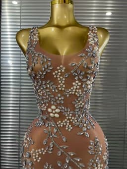 Sparkly Crystal Mesh See Through Women Sleeveless Sexy Bodycon Long Gowns Dress Evening Party Celebrate Birthday Outfit