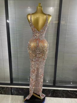 Sparkly Crystal Mesh See Through Women Sleeveless Sexy Bodycon Long Gowns Dress Evening Party Celebrate Birthday Outfit