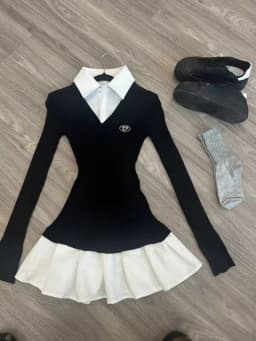 2026 New Preppy Style Fake Two Pieces Mini Knitted Shirts Dress Women Gyaru 2000s Aesthetic Vintage Long Sleeve One-Piece