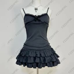 Polka dot Aesthetics Graphic Print Punk Y2K Dress Streetwear Rock Goth Braces skirt Vintage Cleanfit A-line skirt Hip Hop Frock