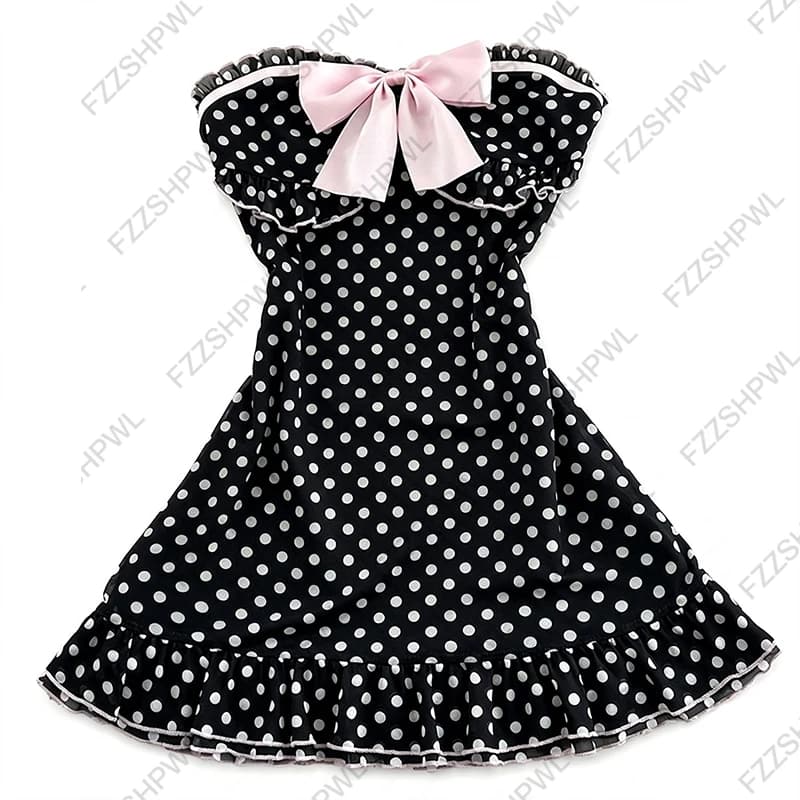 Polka dot Aesthetics Graphic Print Punk Y2K Dress Streetwear Rock Goth Braces skirt Vintage Cleanfit A-line skirt Hip Hop Frock