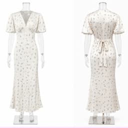 Ticketsx Elegant Women's Print Dress Summer Fashion Ruched Patchwork Lace Up Slim Long Dress Vintage Party Vacation Female Dress