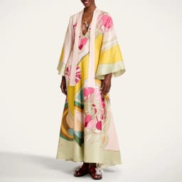Vintage Art Floral Printed Satin Dress Womens New Flared Sleeve Loose A Line Maxi Dress Boho Summer Beach Resort Elegant Dresses