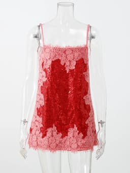 Sexy Sequin Lace Trim Mini Dress Women Fashion V-neck Sleeveless High Waist Female Sling Dresses 2026 Summer Lady Vacation Robes