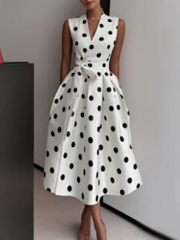 2026 Summer Dresses for Women Sleeveless Retro French Polka Dot V-Neck Black White Pin Up Party Rope Big Swing Vestidos