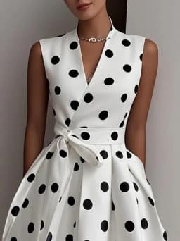 2026 Summer Dresses for Women Sleeveless Retro French Polka Dot V-Neck Black White Pin Up Party Rope Big Swing Vestidos