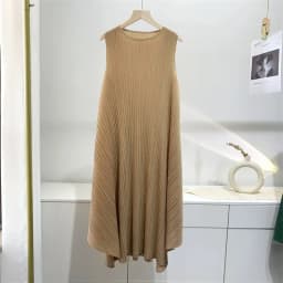 ALSEY Miyake Pleated Fashion Sleeveless Women for Dress Summer New Elegant O-neck Solid Color Loose Simple Casual Party Dress