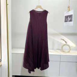 ALSEY Miyake Pleated Fashion Sleeveless Women for Dress Summer New Elegant O-neck Solid Color Loose Simple Casual Party Dress